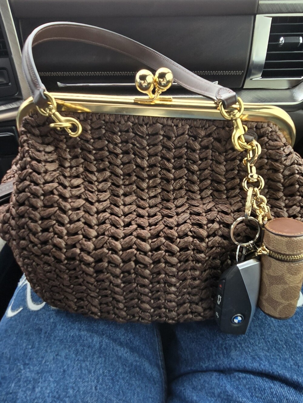 Coach Kisslock Woven Frame-Top Handbag in Dark Brown with Gold Hardware - Picture 2 of 3